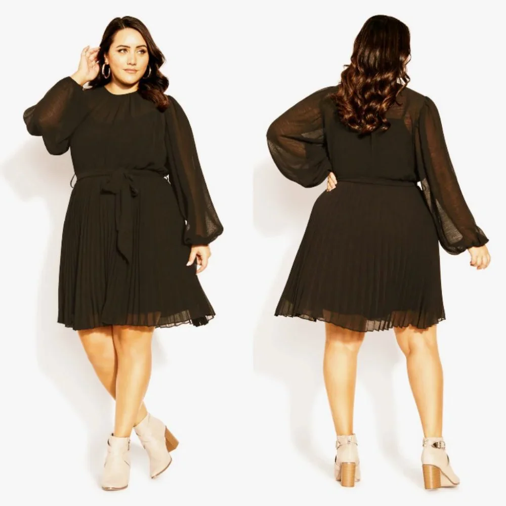 NWT City Chic Blair Black Sheer Pleated Dress 20 - Picture 1 of 12